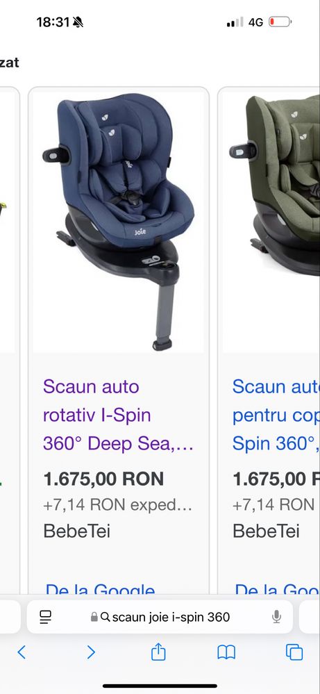Scaun Auto copil Joie spin 360 deep sea