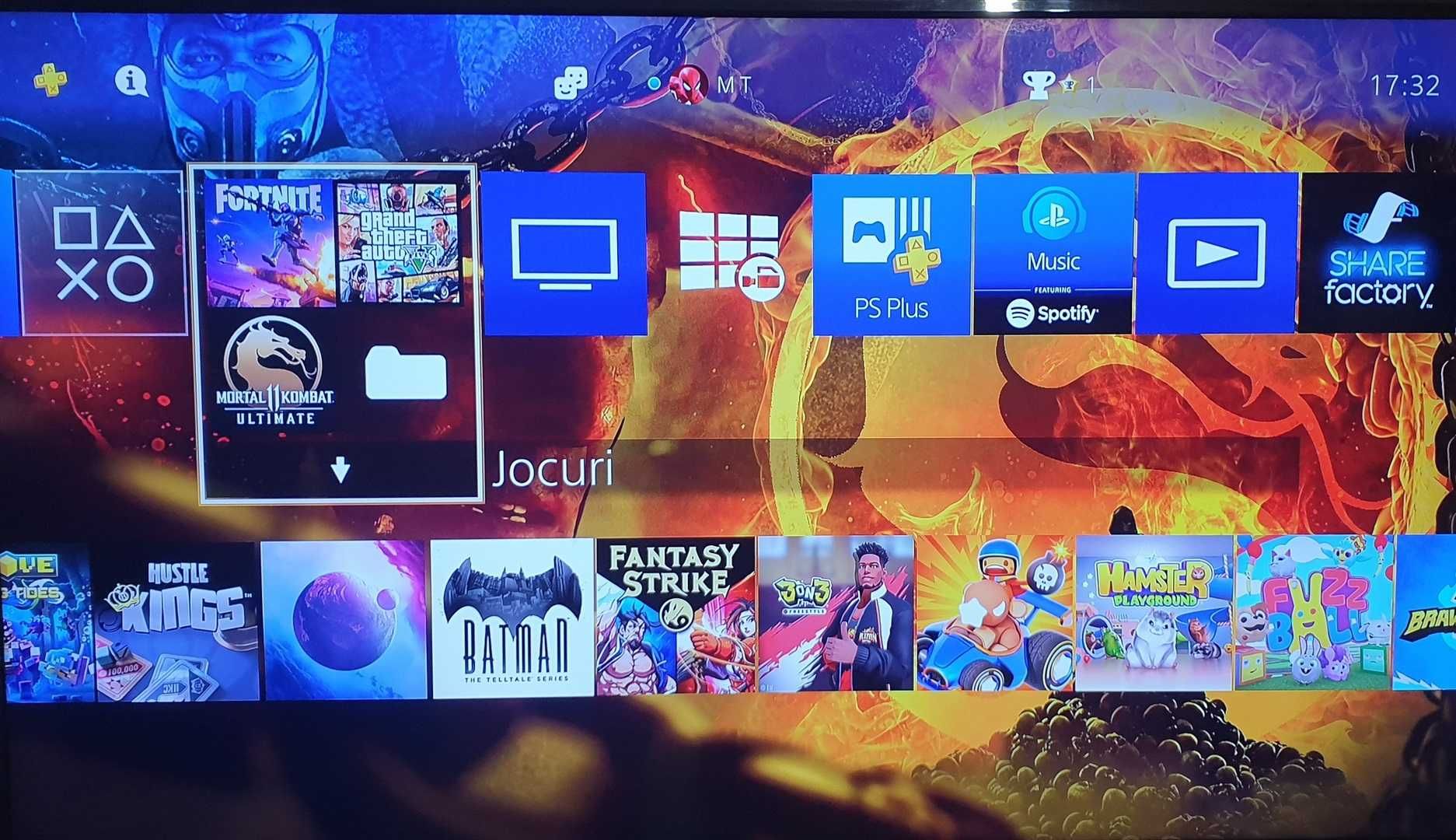 25 jocuri + PS4 SLIM cu GTA V, Fortnite, Mortal Kombat 11, 2 Manete