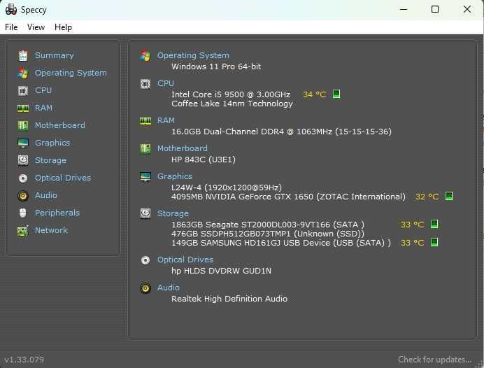 Calculator Unitate PC Gaming HP, i5 9500 Video Ram 16 Gb GTX 1650 1050
