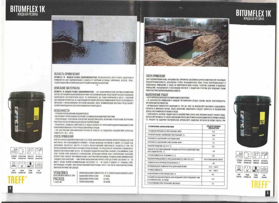 Жидкая резина битумно - полимерная bitumflex 1K ( Treff ) Мастика
