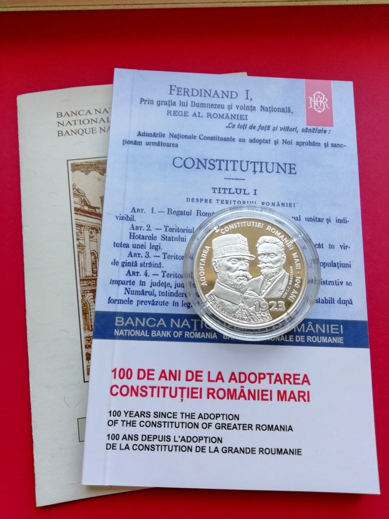 10 lei argint_100 de ani de la adoptarea Constituției României Mari.