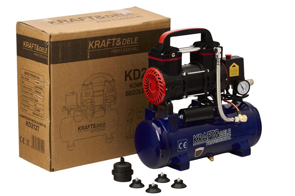 Compresor fara ulei silentios portabil , 9L / 1200W x 1 ,155/m KD2127