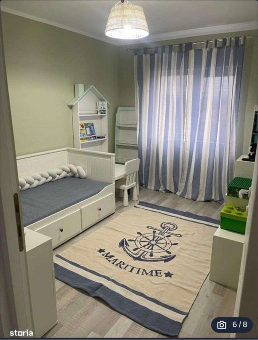 Covor 190x124 stil nautic ancoră de mare albastru și alb