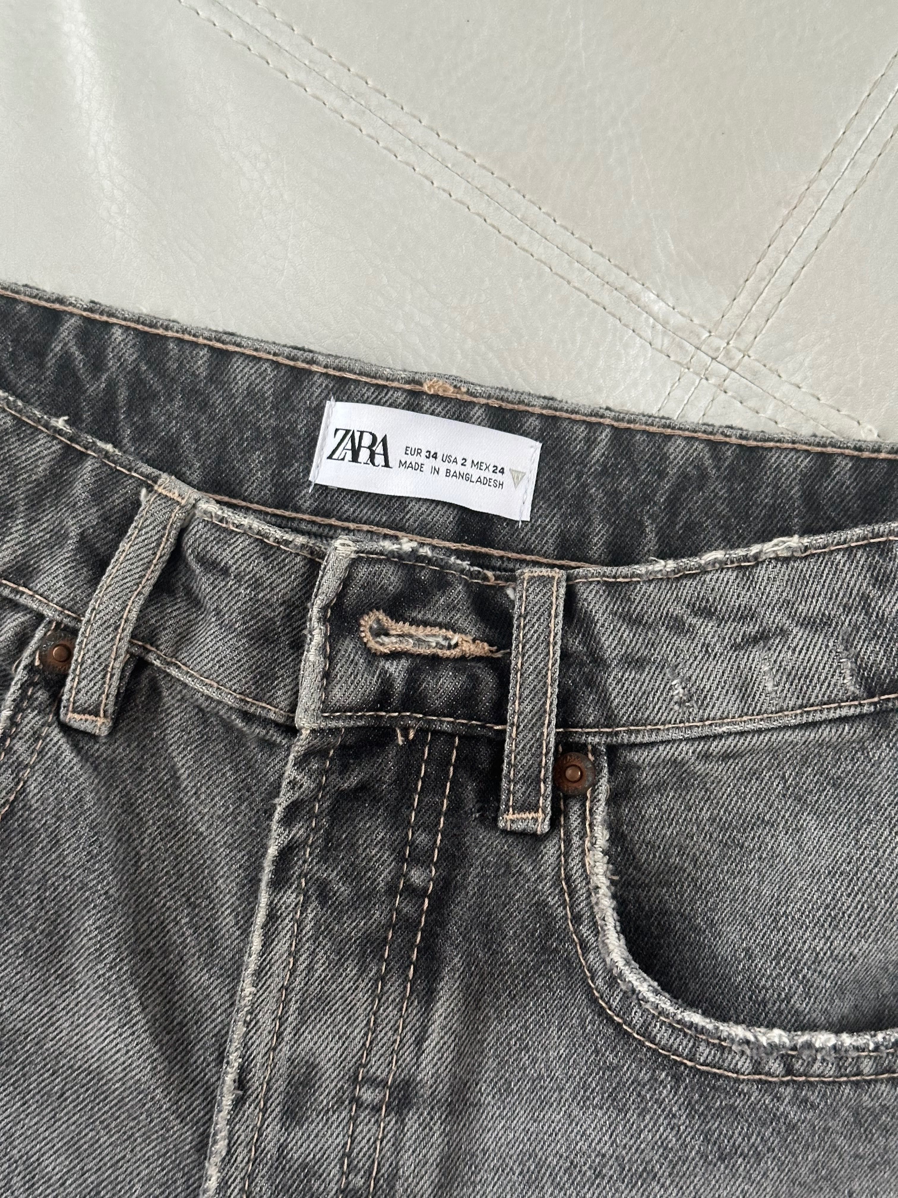 ZARA сиви дънкови къси панталонки със скъсан ефект