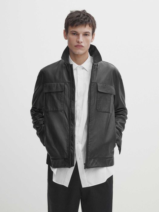 Jachetă din piele, bărbați Massimo Dutti, marim.L (Super Ofertă).