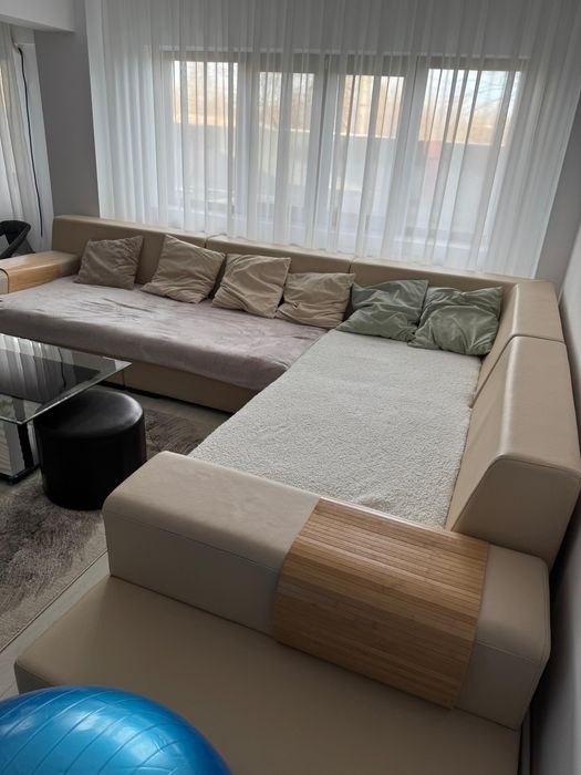 Colțar modular crem din piele