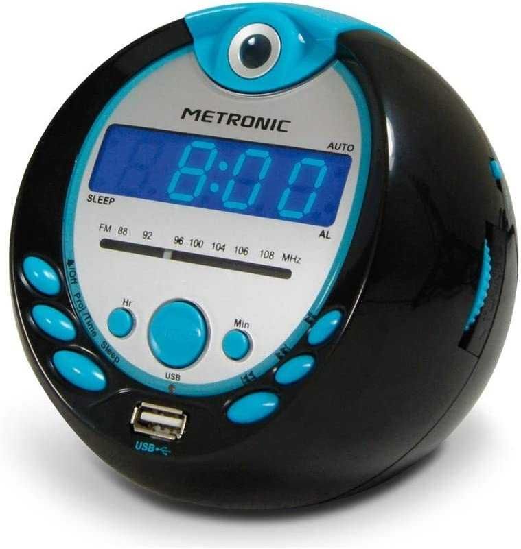 Metron- Радио часовник с прожектор Sportsman с USB порт - черен и син