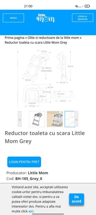 Reductor WC toaleta cu scara Little Mom gri scaun cu scara