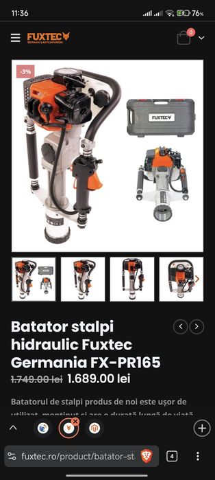 Batator stalpi hidraulic Fuxtec Germania FX-PR165