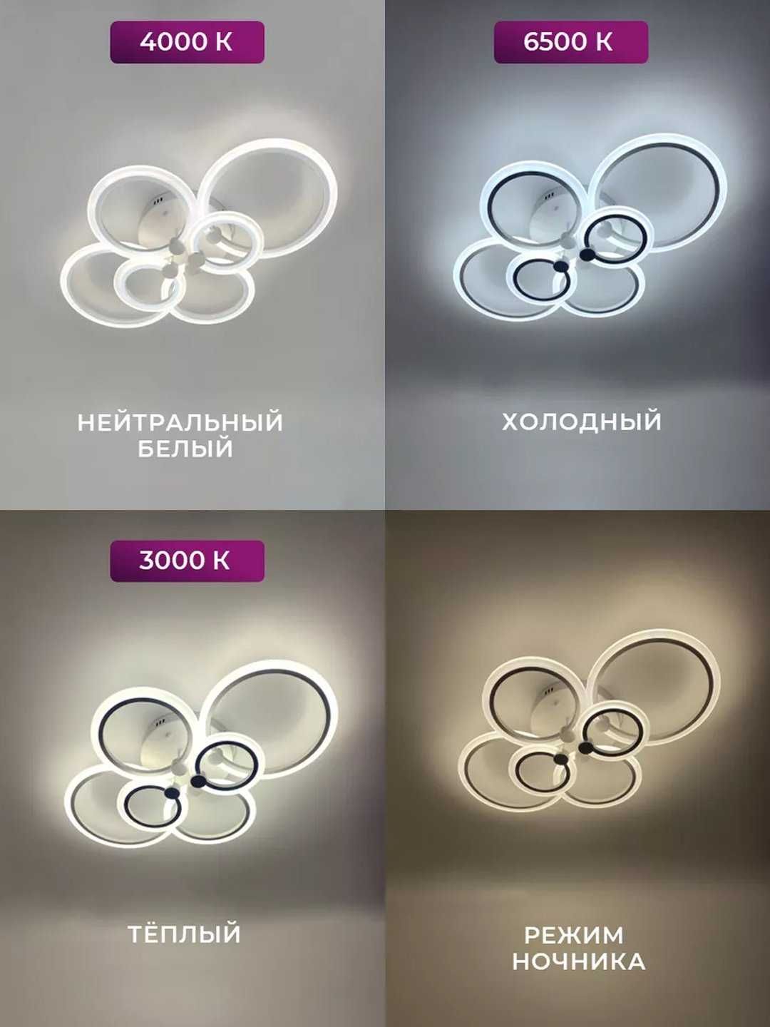 Люстра с управлением пультом, LED, доступна в размерах и 3 цвета...