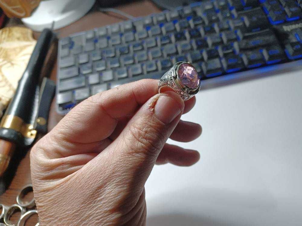 Inel argint vintage rodiat cu turmalina (elbait roz)
