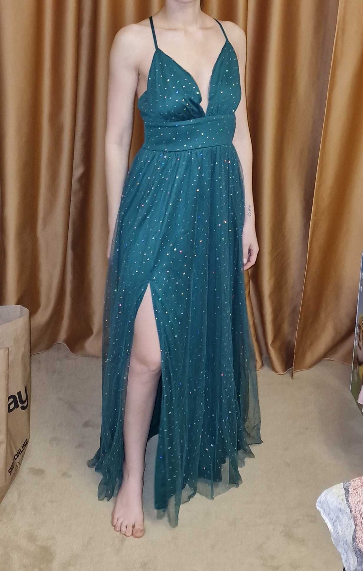 Rochie ocazie verde cu paiete