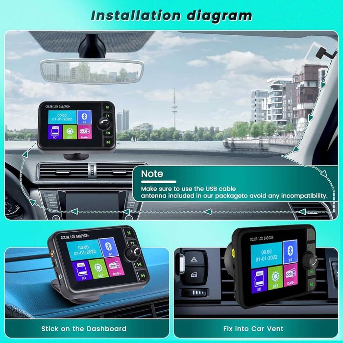 Hikity преносим DAB адаптер за кола с Bluetooth и LCD дисплей