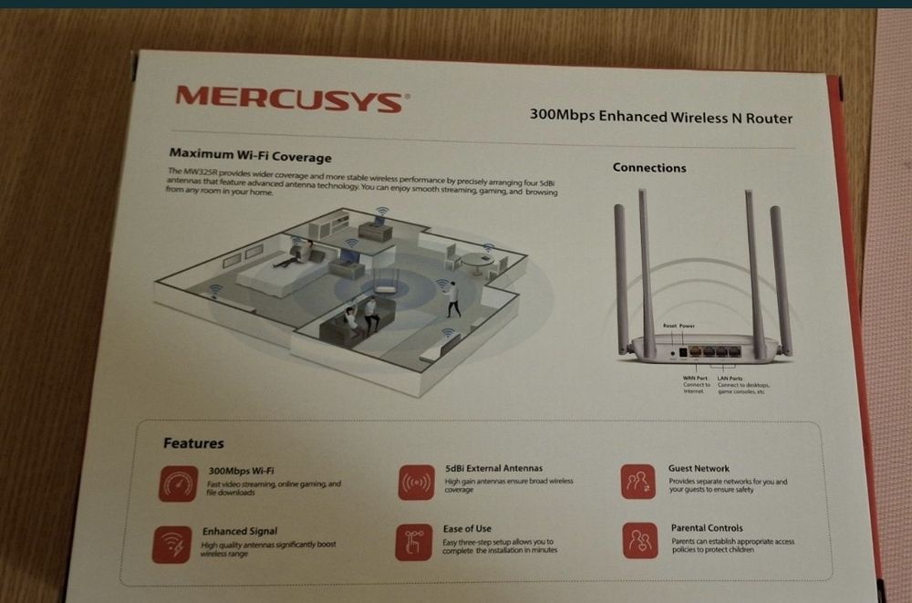 Router Mercusys model MW325R 4 antene