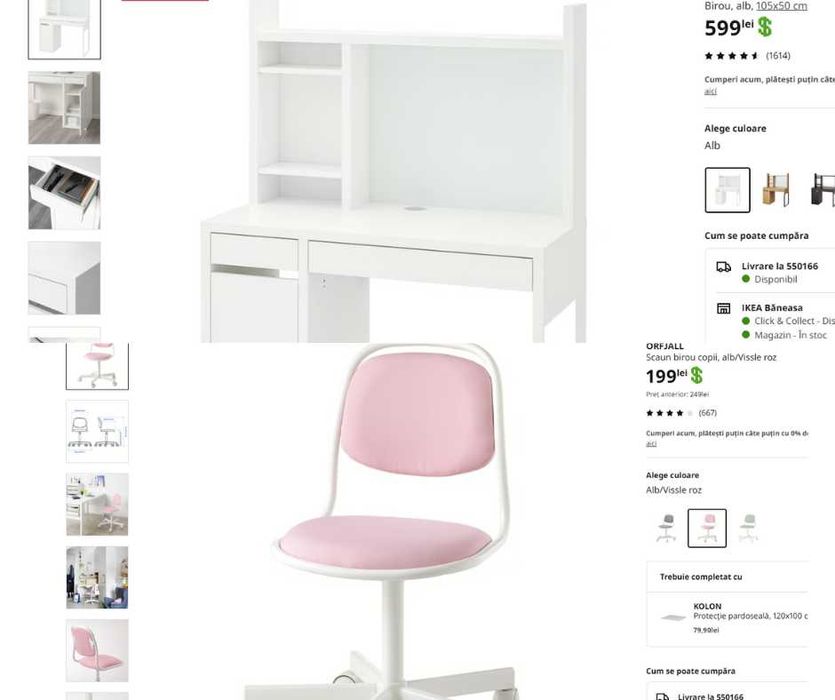 Birou si scaun pentru copii Ikea, necesita reparatii