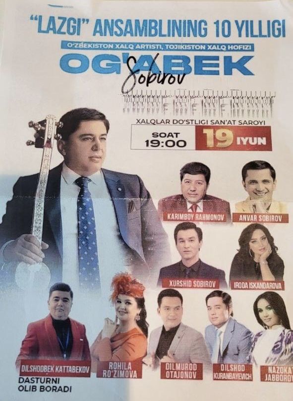 Lazgi Ansamblining 10 yilligiga 2 ta bilet bor