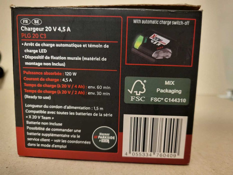 Încărcător Parkside 20V 4.5A PLG 20 C3 – nou, cu indicator LED