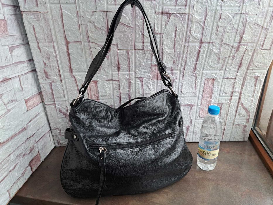 дамска чанта,черна торба-естествена кожа