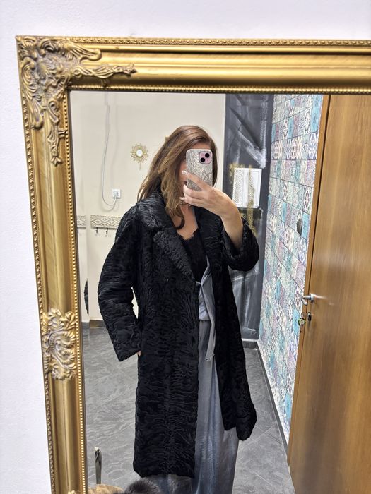 Кожено палто естествен косъм астраган