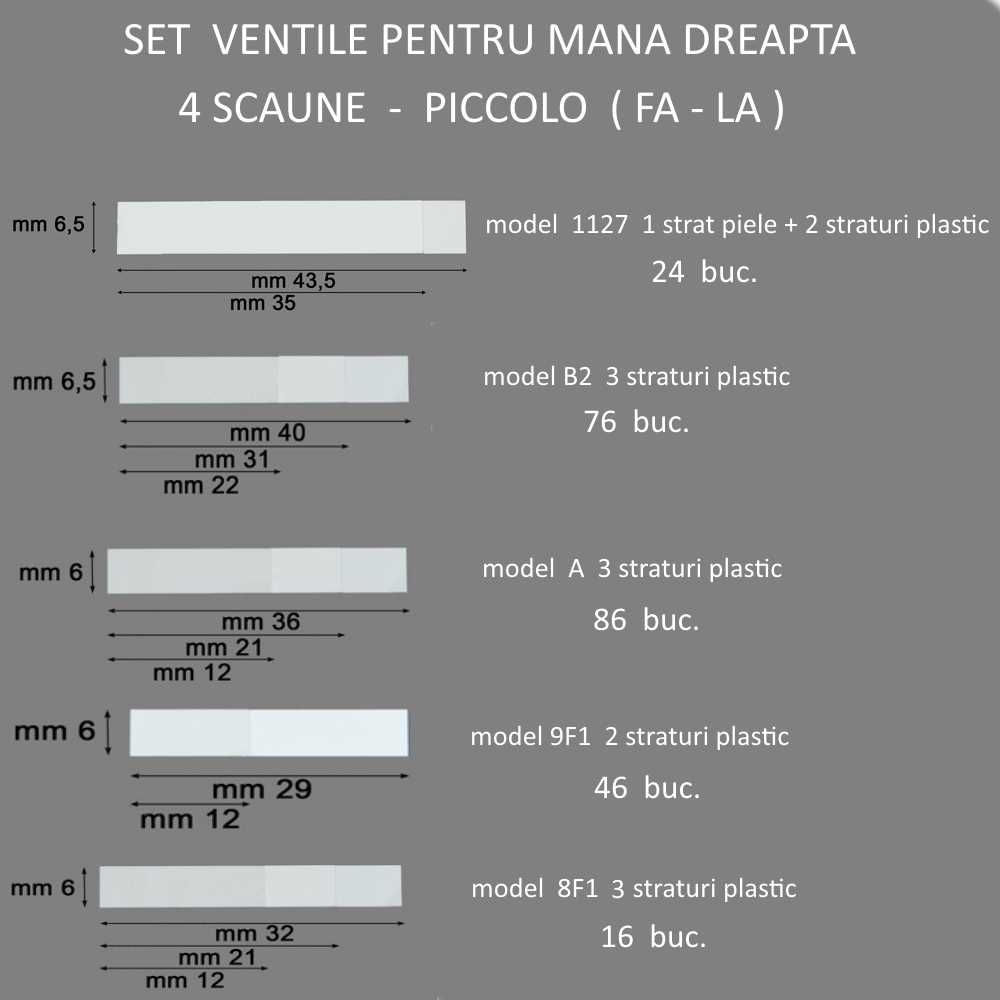 Vand set ventile acordeon mana dreapta 4 scaune - Italia