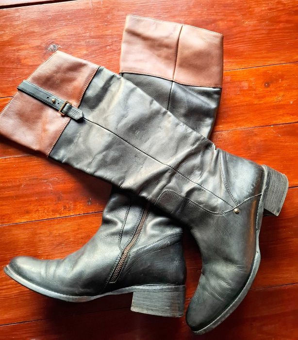 Високи ботуши естествена кожа, №40, черно и кафяво, използвани