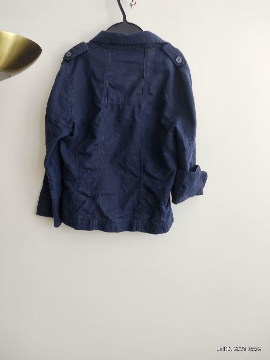 Памучно-ленено сако на s.Oliver синьо, размер 38