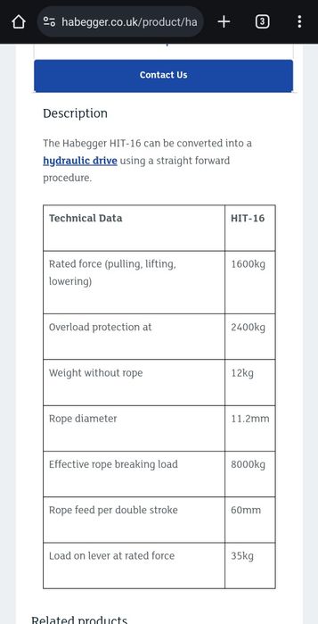 Macara HABEGGER HIT 16, troliu cablu