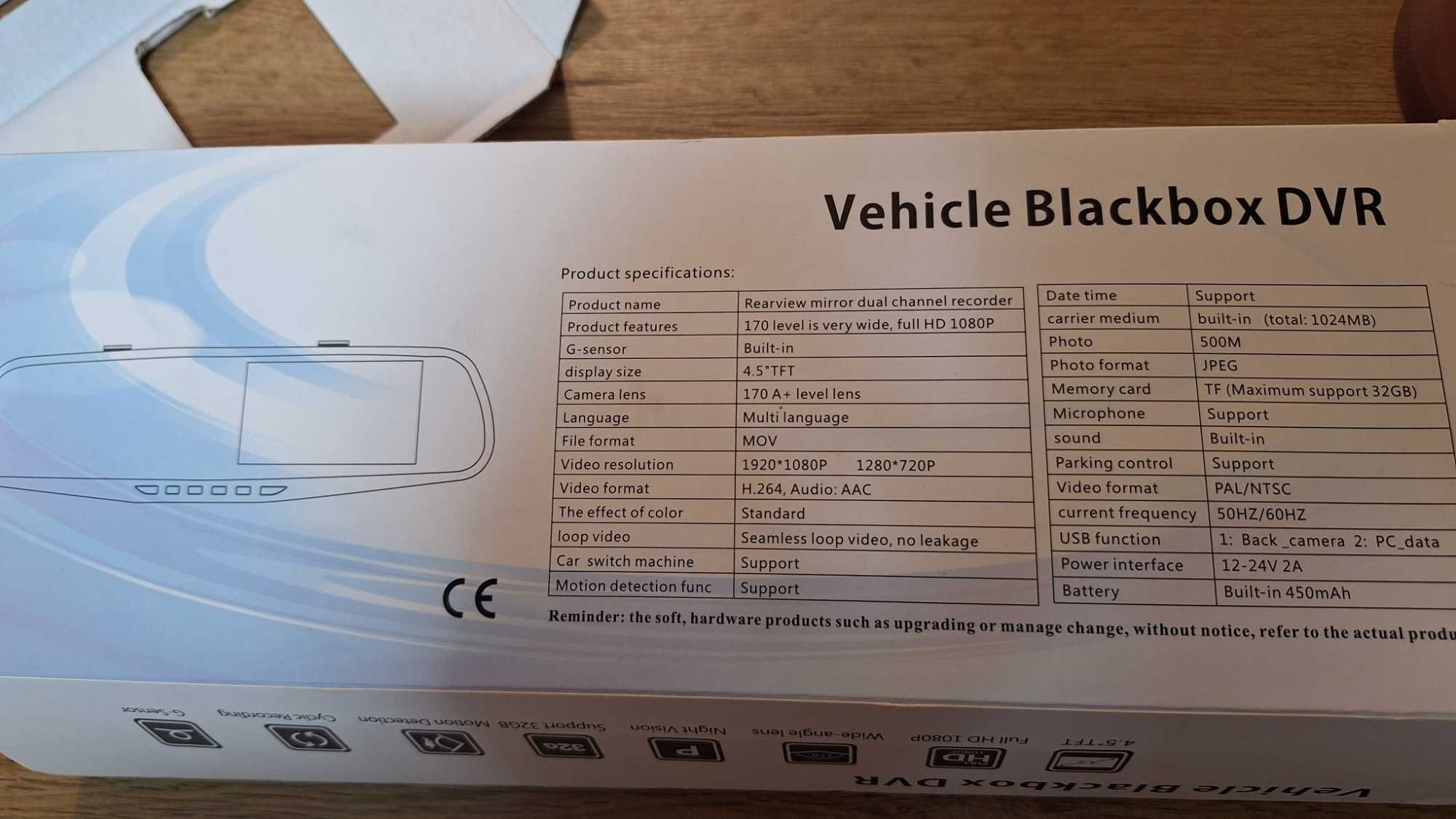 Видеорегистратор Vehicle Blackbox DVR 1080p FullHD огледало с 2 камери