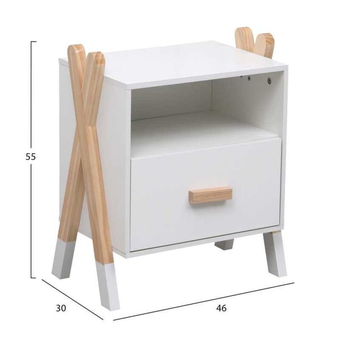 Нощно шкафче, Paschal, Бял, Пдч, 46х30х55см.