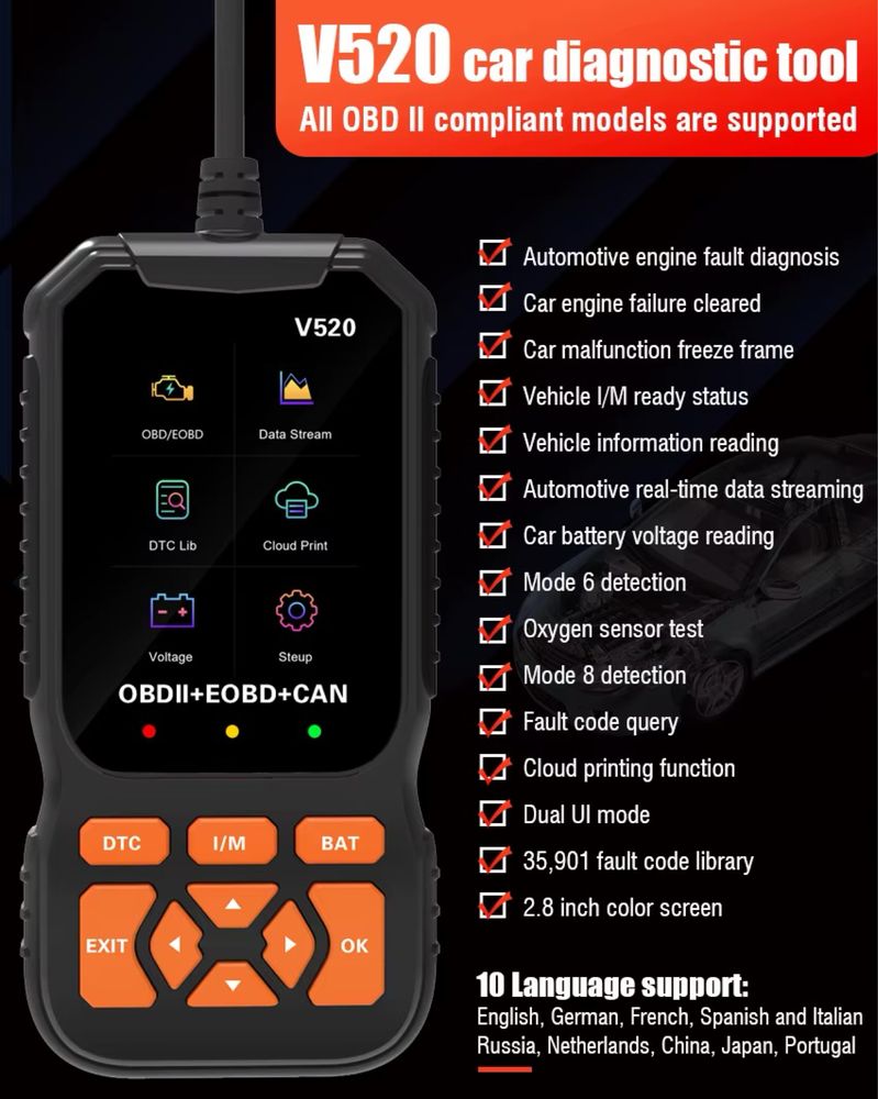 Диагностика за всички модели коли / OBD v520