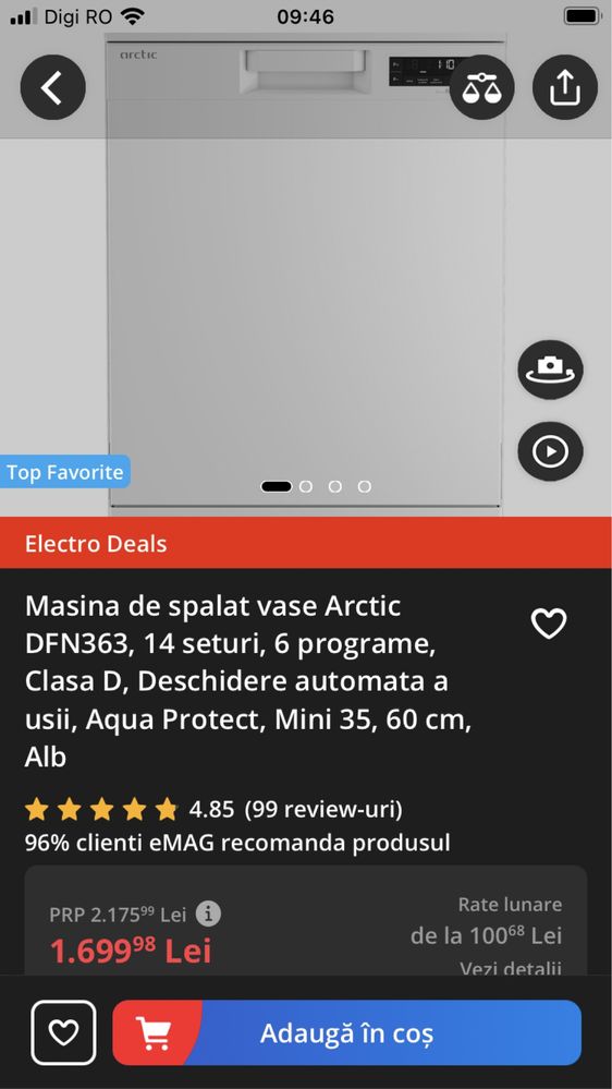 Masina de splalat vase Arctic in garantie