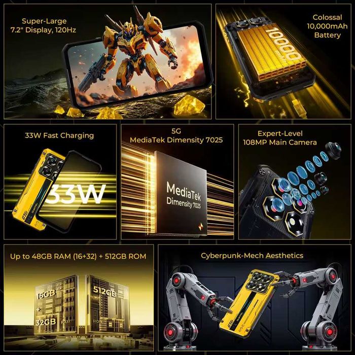 OUKITEL WP60 5G - 7.2" 16GB+32GB/512GB, 108MP, 10000mAh, Android 15