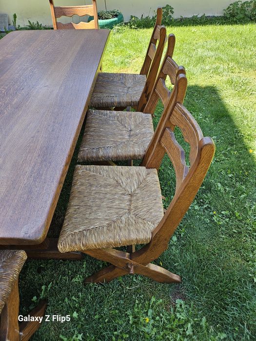 Масивен Трапезен комплект от Дъб и естествен ратан