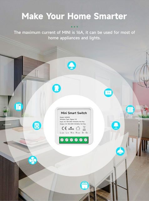 Tuya Smart ZigBee 3.0 16A  мини-превключвател (Home Assistant Z2MQTT)