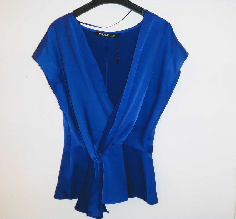 Zara bluza albastra satinata