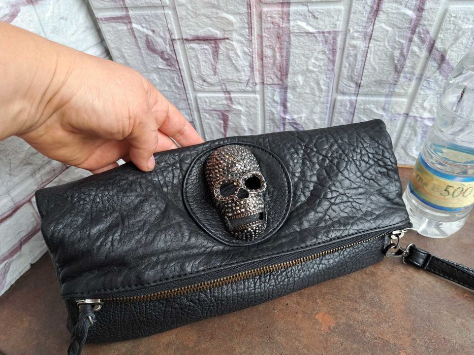 дамска чанта,малка черна чантичка,клъч,протмоне-естествена кожа