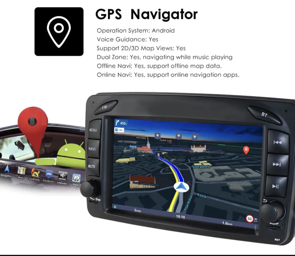 Navigatie Android Mercedes w203 w209 - WIFI, Bluetooth CARPLAY 1-8GB