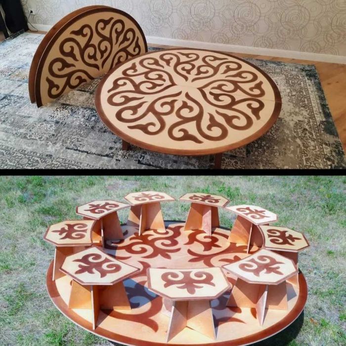 Стол казахский круглый. Жер стол. Донгелек стол