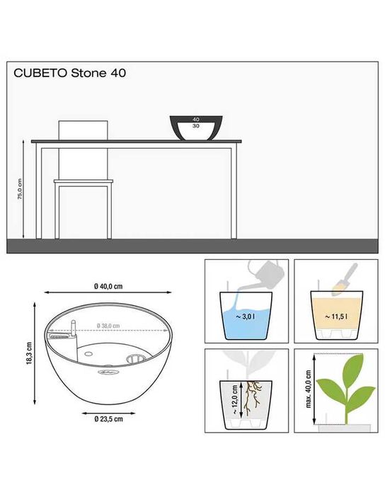Кашпо CUBETO Stone 40 с автополивом