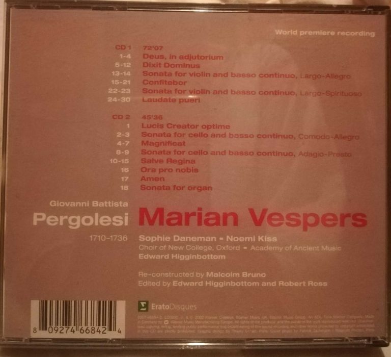 Marian Vespers Pergolesi dublul CD