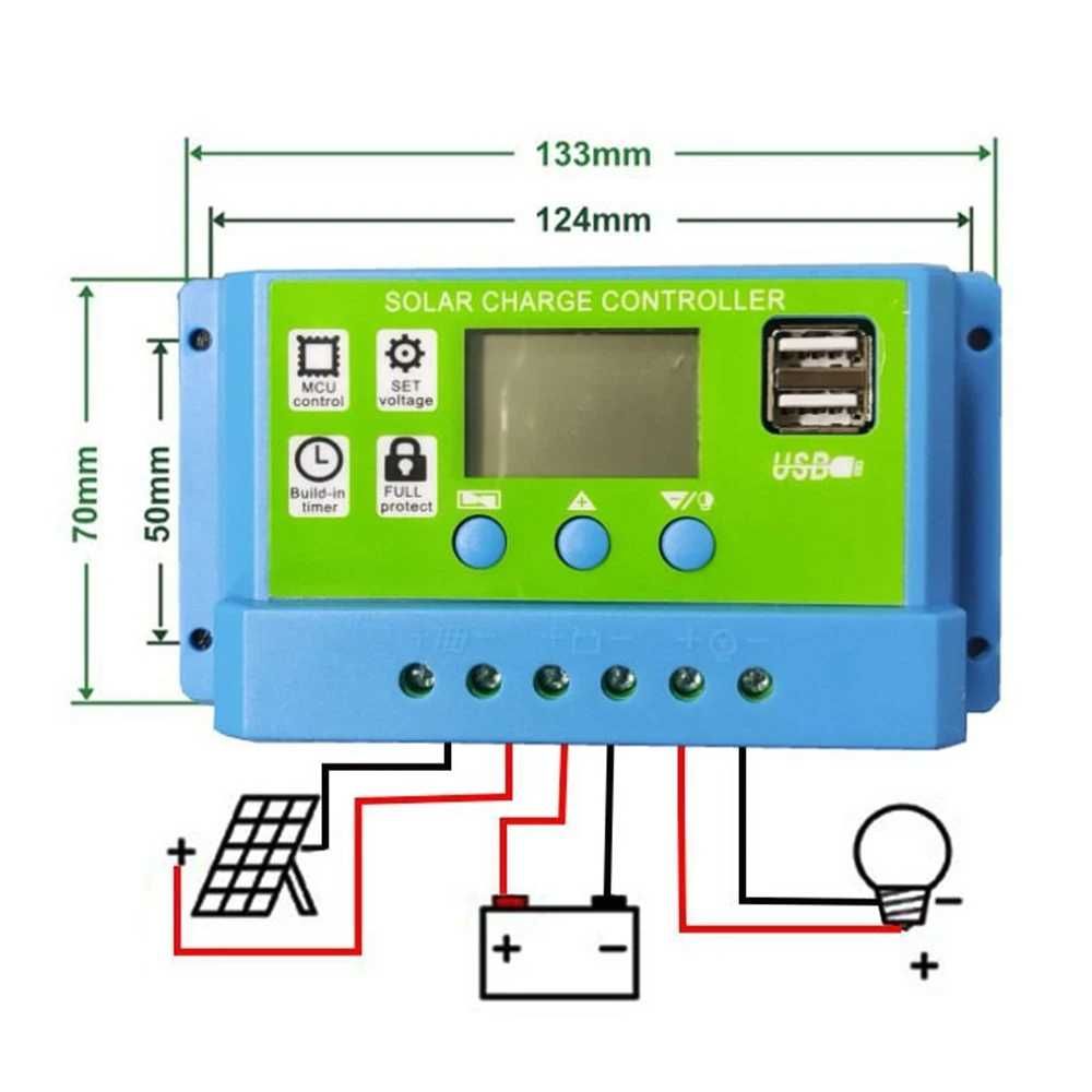 30A PWM соларно зарядно соларен контролер 12/24 с две USB x2a