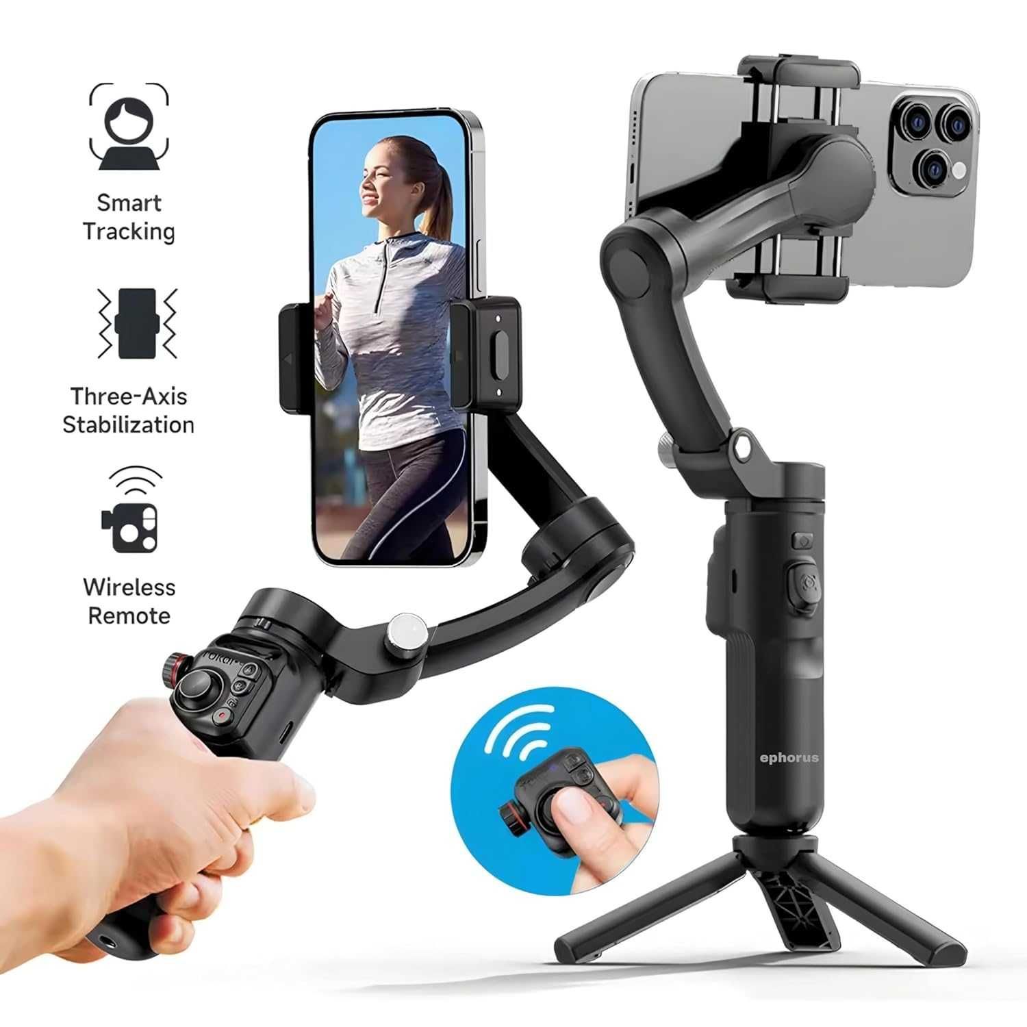Gimbal TOKQI M02 AI 3-осен сгъваем гимбал селфи стик с дистанционно