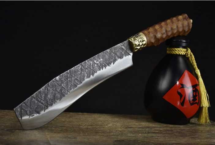 Cutit/Midi maceta tip Gurkha Blade/Kukri, maner lemn incrustat