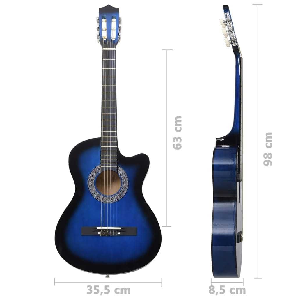 Chitara acustica din lemn 95 cm 4/4  albastru negru natur