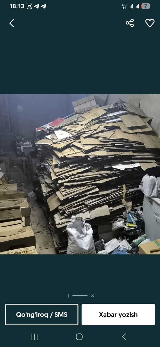 Maklatura karton qog'oz plastmassa salafan selofan paxta qabul qilamiz