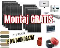 Sistem complet fotovoltaic 6 kw monofazat cu montaj gratuit