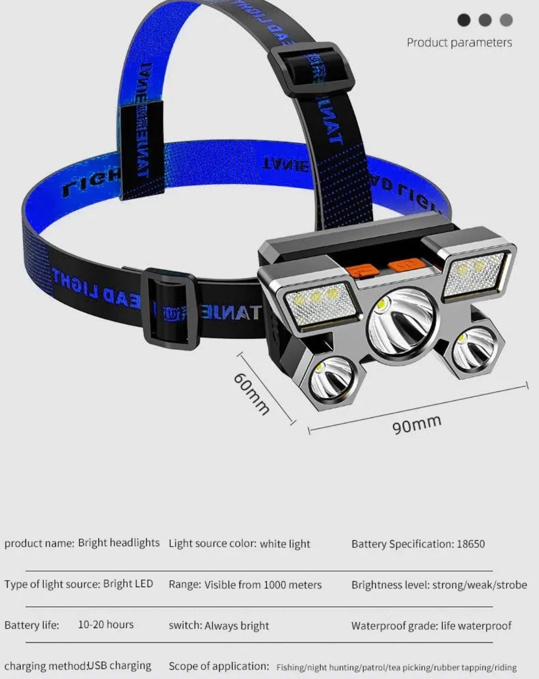 Lanterna cap frontala noua  cu led-uri si acumulator / incarcare USB