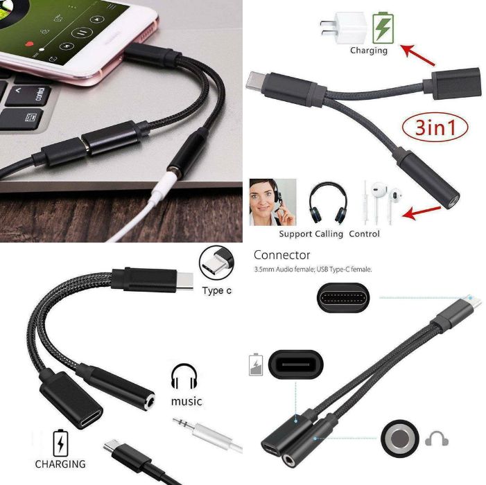 Cablul adaptor convertire USB-C la audio de 3,5 mm. 2 in 1. Nou!