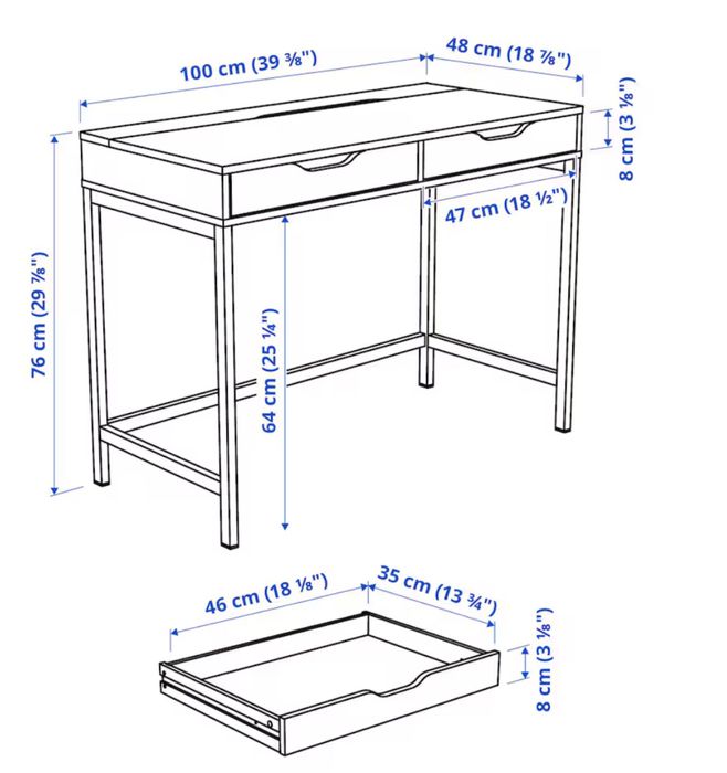 Birou Ikea alb, cu prelungitor si 2 prize Schuko Legrand