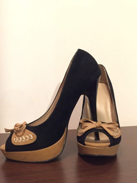 Pantofi dama cu toc, negru-maro, marime 36